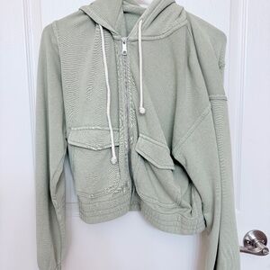 Aerie Sage Green Cropped Zip-Up Hoodie Sweater – XS